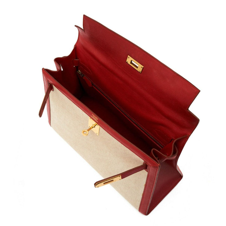 Hermes Kelly 32 Toile Rouge 