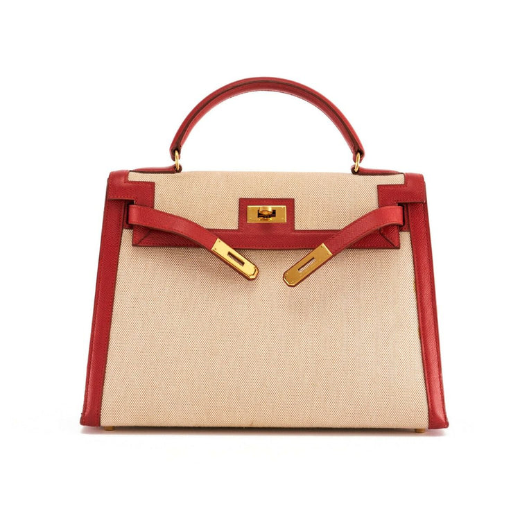 Hermes Kelly 32 Toile Rouge 