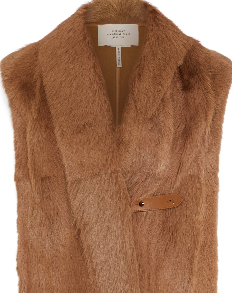 Long Golden Brown Goat Fur Gilet - Rewind Vintage Affairs