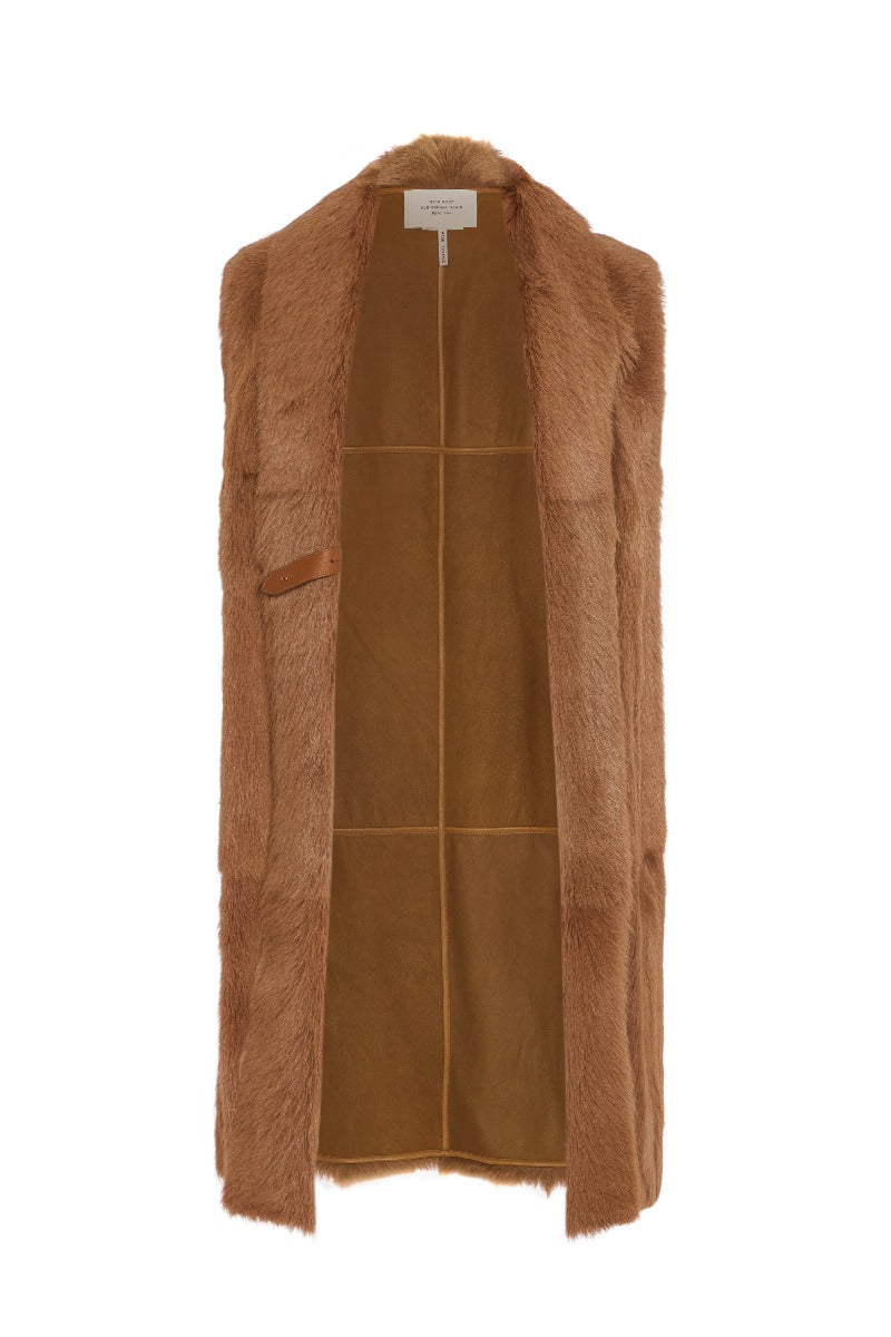 Long Golden Brown Goat Fur Gilet - Rewind Vintage Affairs