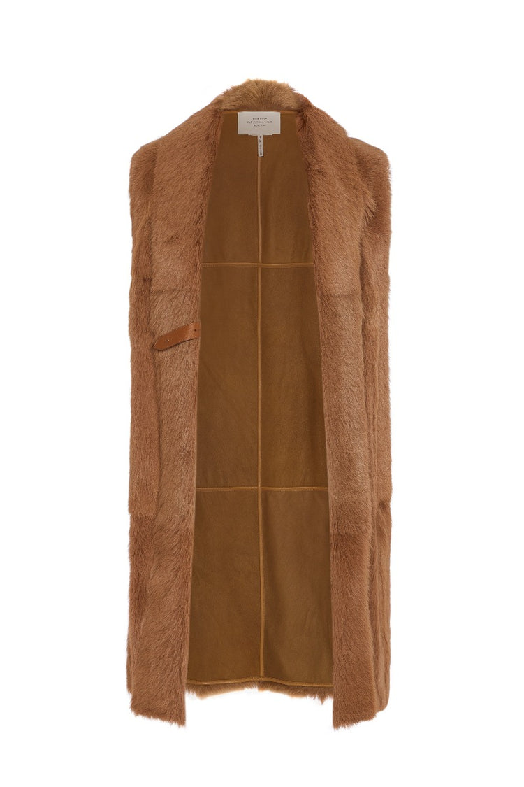 Long Golden Brown Goat Fur Gilet - Rewind Vintage Affairs