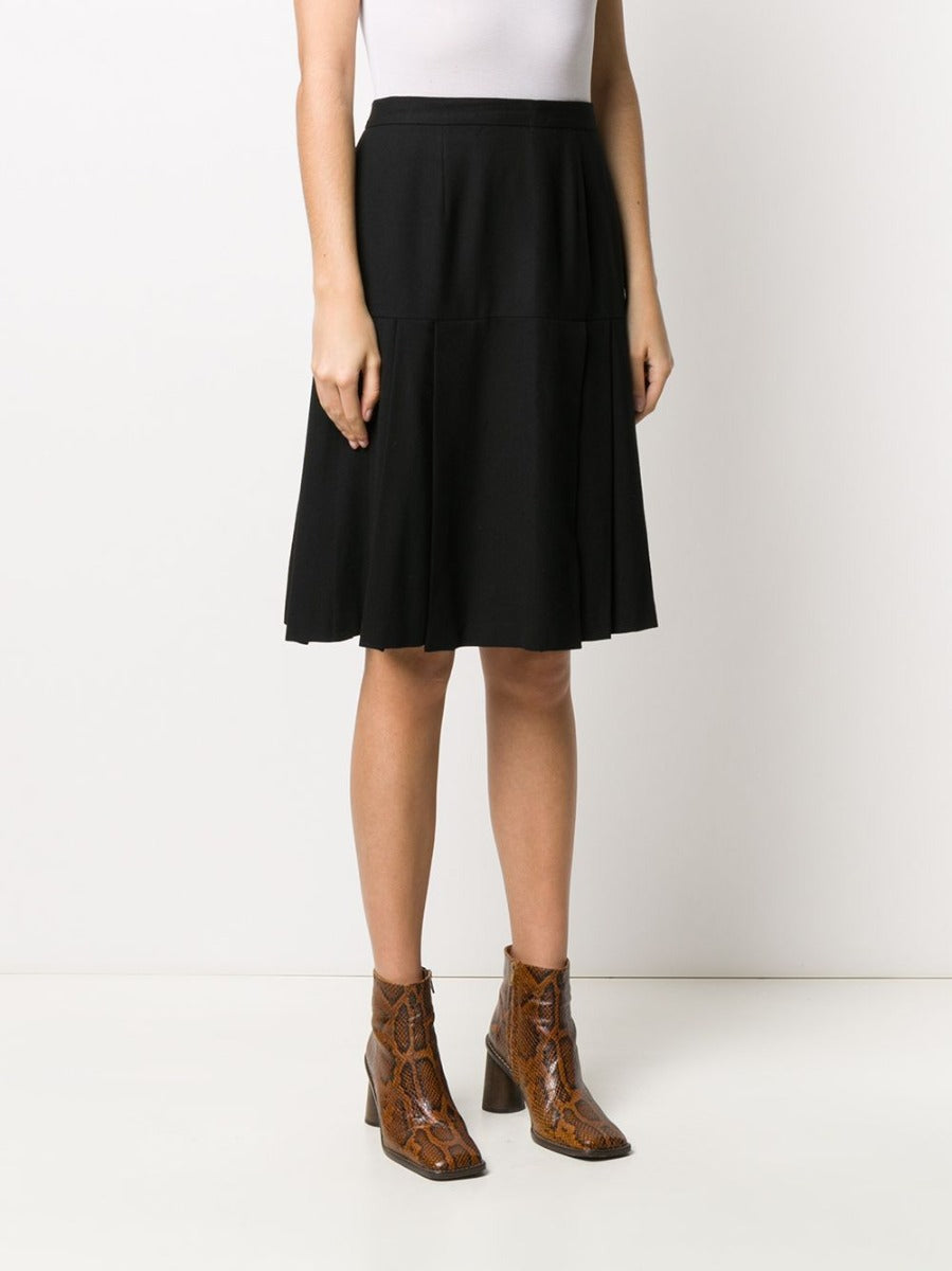 Pleated Black Wool Skirt - rewindvintageofficial