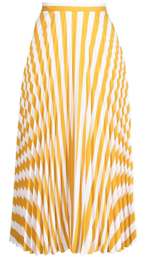Yellow Striped Pleated Midi Skirt - Rewind Vintage Affairs