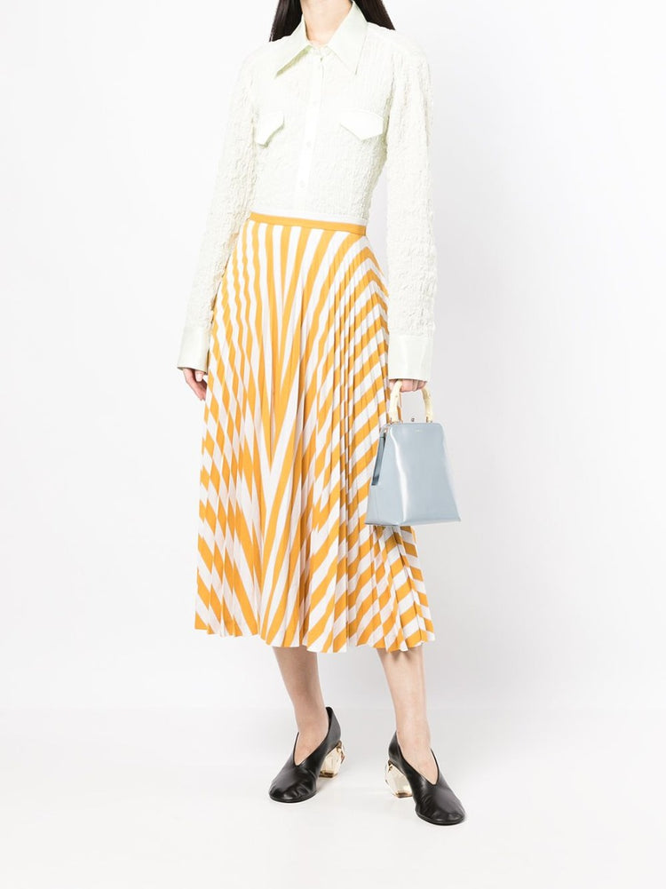 Yellow Striped Pleated Midi Skirt - Rewind Vintage Affairs