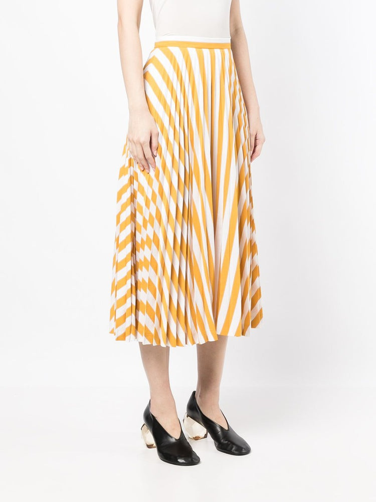 Yellow Striped Pleated Midi Skirt - Rewind Vintage Affairs