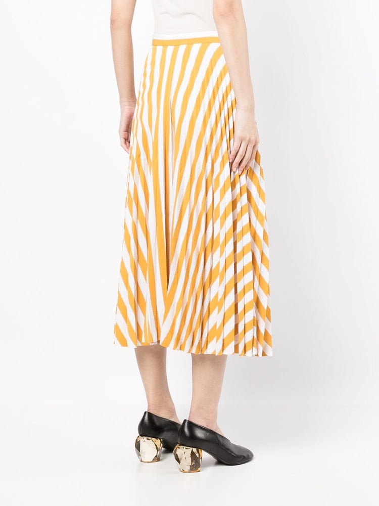 Yellow Striped Pleated Midi Skirt - Rewind Vintage Affairs