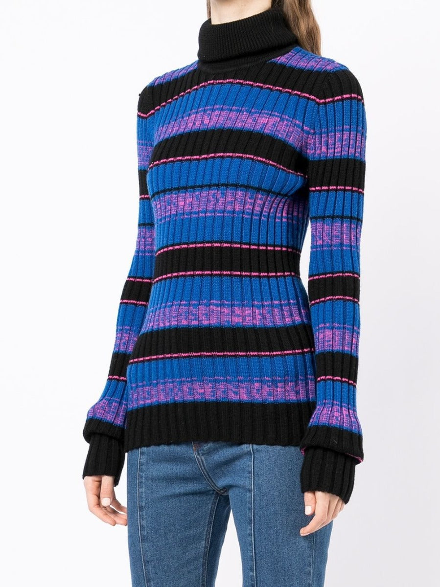 Striped Turtleneck Ribbed Knit Jumper - Rewind Vintage Affairs
