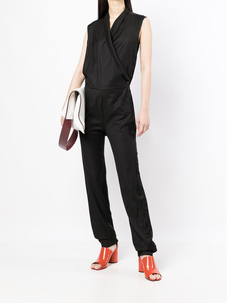 Black Sleeveless Wrap Jumpsuit - Rewind Vintage Affairs