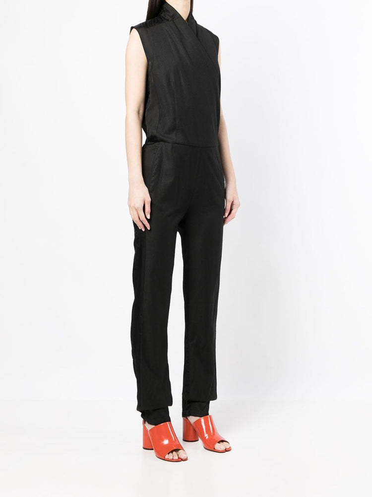 Black Sleeveless Wrap Jumpsuit - Rewind Vintage Affairs