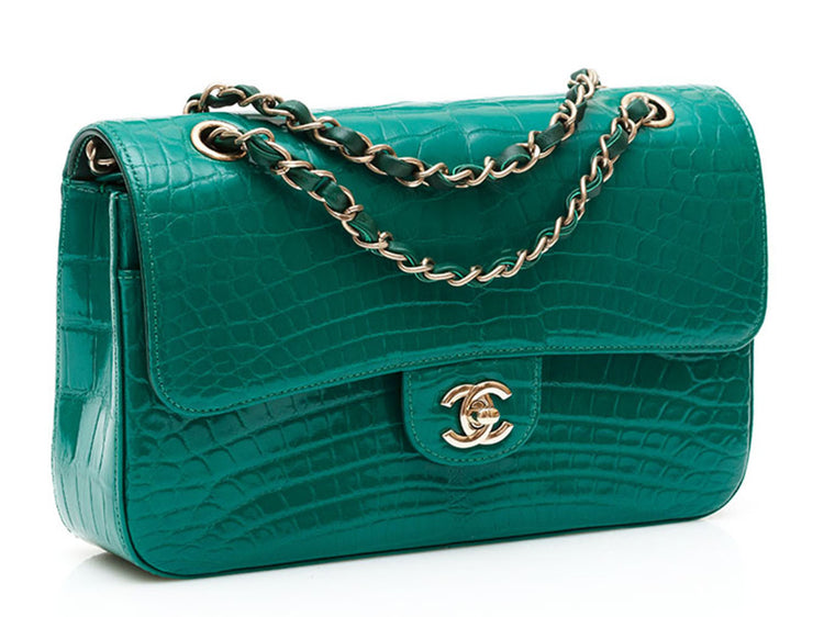 Chanel Shiny Emerald Green Exotic Medium Double Flap Bag