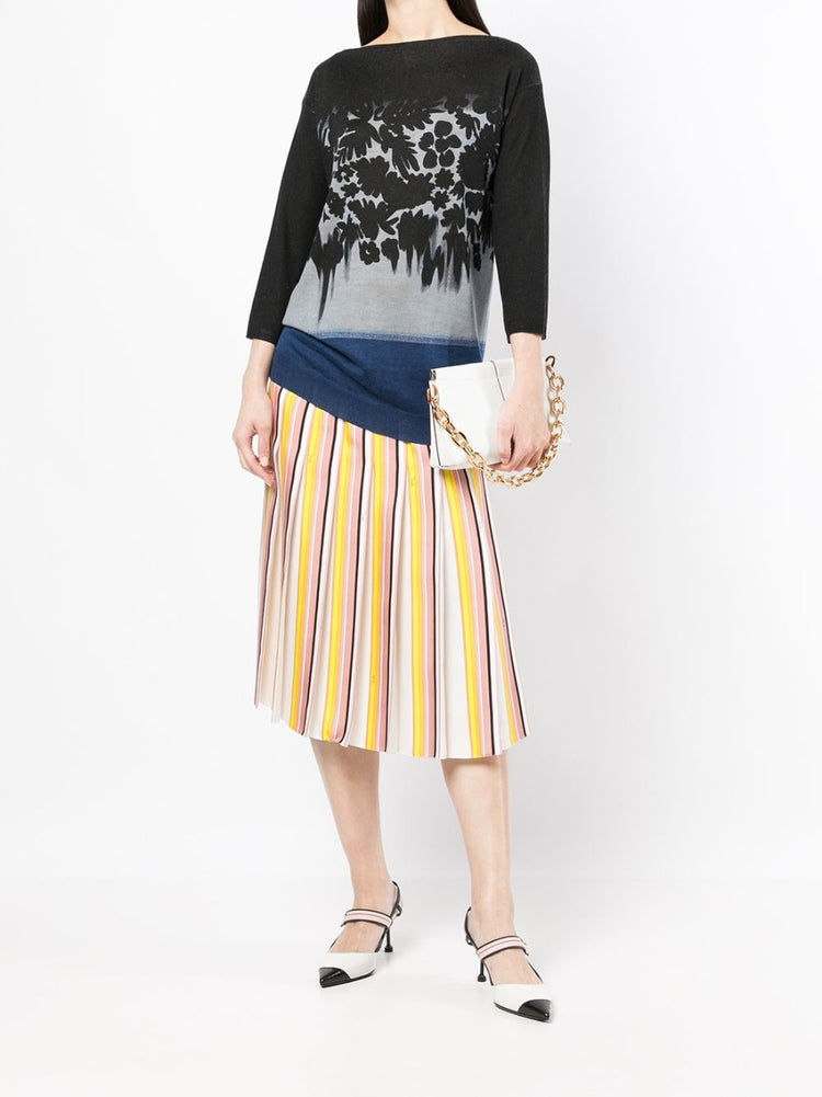 Blue Floral Print Knitted Top - Rewind Vintage Affairs