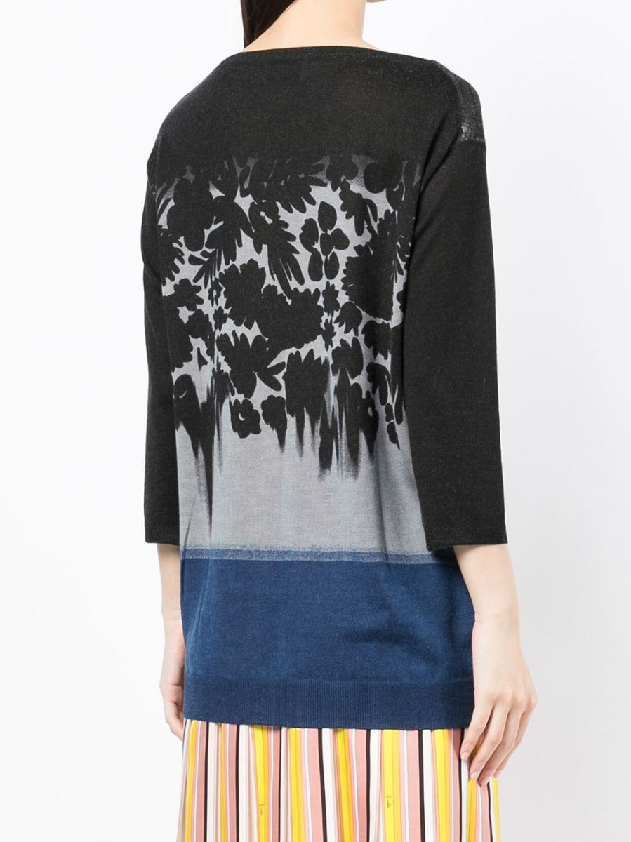 Blue Floral Print Knitted Top - Rewind Vintage Affairs