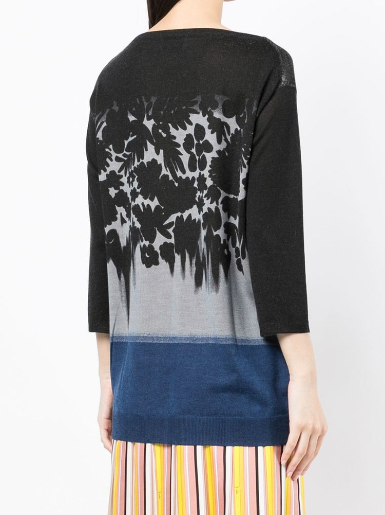 Blue Floral Print Knitted Top - Rewind Vintage Affairs