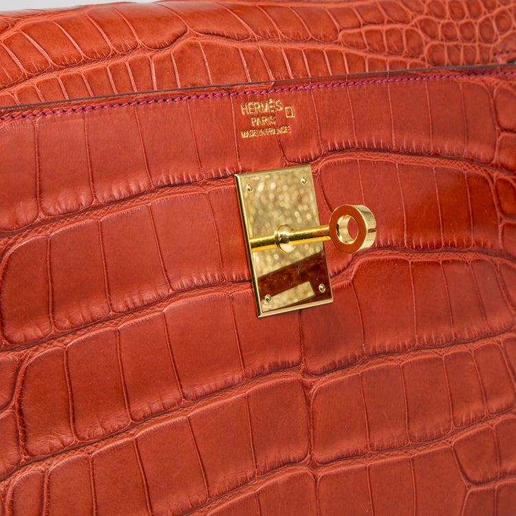 Hermès Geranium Matte Exotic 32cm Kelly Retourne Bag