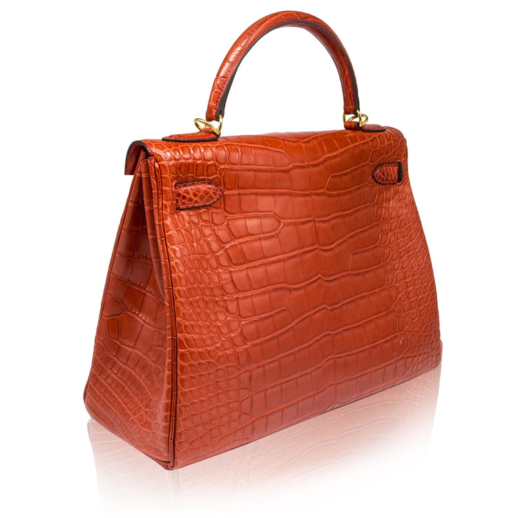 Hermès Geranium Matte Exotic 32cm Kelly Retourne Bag