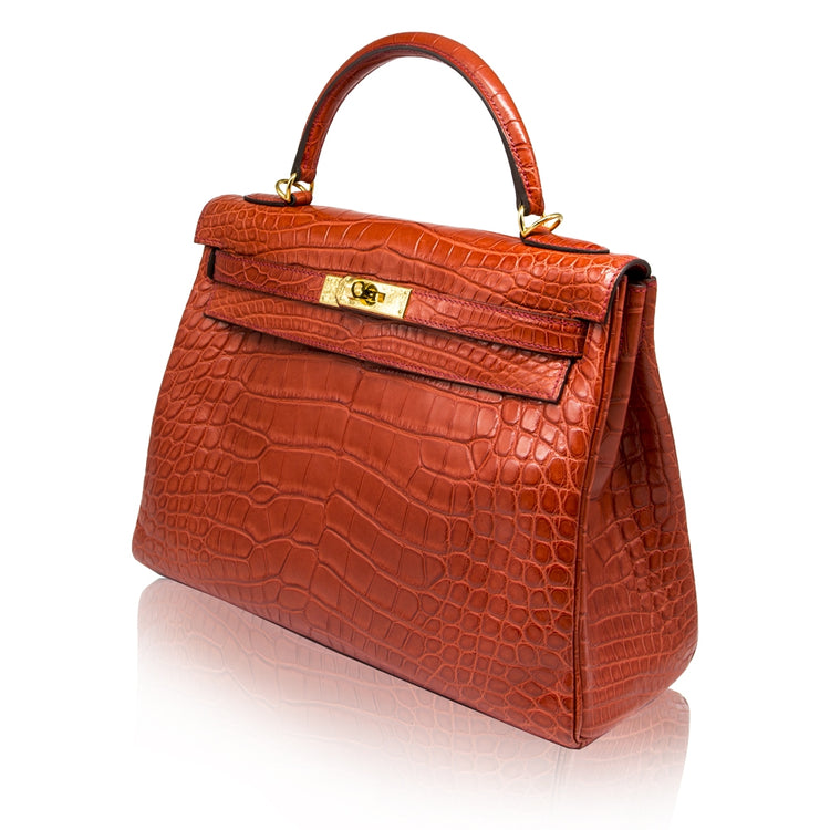 Hermès Geranium Matte Exotic 32cm Kelly Retourne Bag