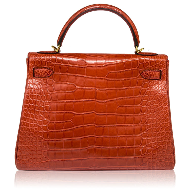 Hermès Geranium Matte Exotic 32cm Kelly Retourne Bag