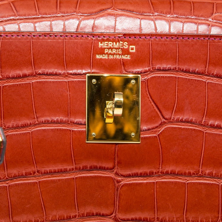 Hermès Geranium Matte Exotic 32cm Kelly Retourne Bag
