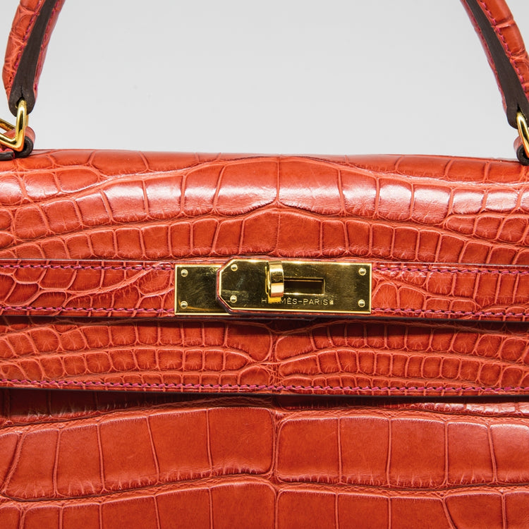 Hermès Geranium Matte Exotic 32cm Kelly Retourne Bag