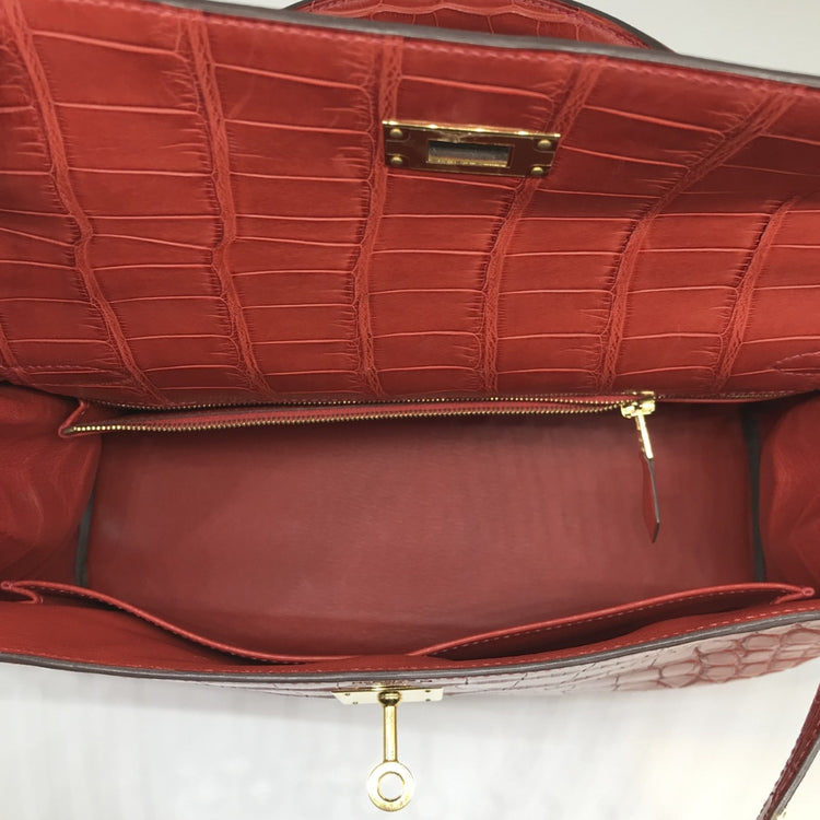 Hermès Geranium Matte Exotic 32cm Kelly Retourne Bag