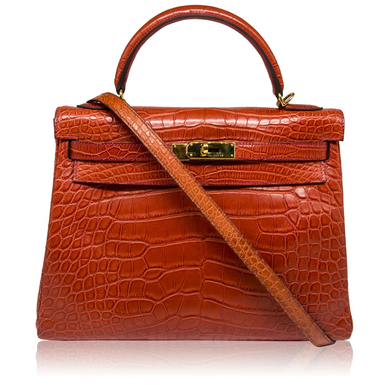Hermès Geranium Matte Exotic 32cm Kelly Retourne Bag