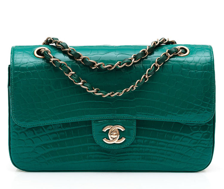 Chanel Shiny Emerald Green Exotic Medium Double Flap Bag