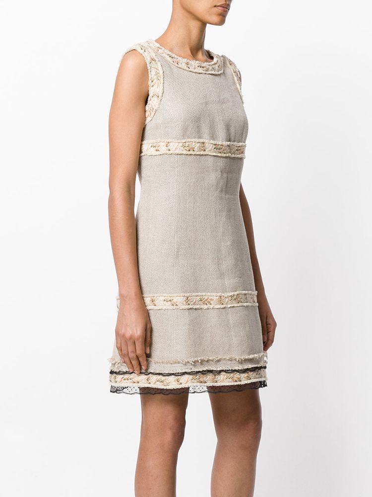 Vintage Embellished Lace Trim Linen Dress - rewindvintageofficial