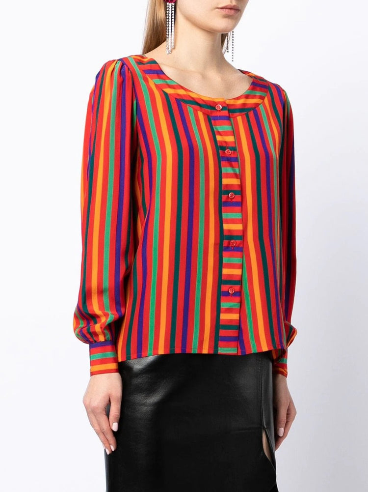 Rive Gauche Striped Silk Blouse - Rewind Vintage Affairs