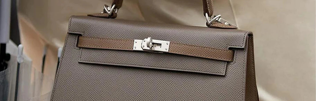 Hermes Kelly Handbag Grey Clemence with Gold Hardware 28