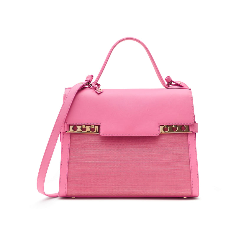 Leather top handle bag with crin and textile accents, featuring a structured design and sturdy handle, from Other Designers.