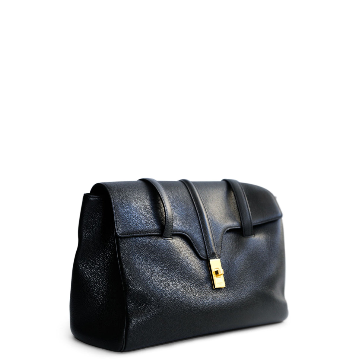 Black Celine Soft 16 Tote shoulder bag with sleek design and spacious interior, perfect for everyday use.