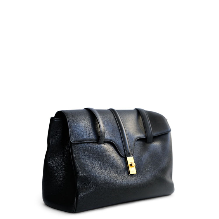 Black Celine Soft 16 Tote shoulder bag with sleek design and spacious interior, perfect for everyday use.