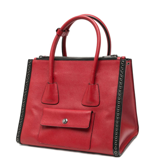 Embroidered Saffiano Twin Pocket Tote