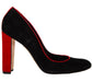 Manolo Blahnik Black and Red Suede Block Heel