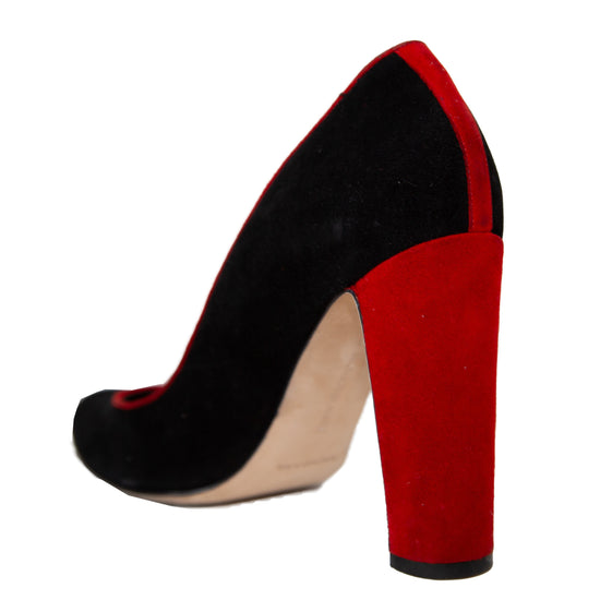 Manolo Blahnik Black & Red Suede Block Heels
