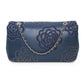 Lambskin Embroidered Camelia Navy Flap Bag