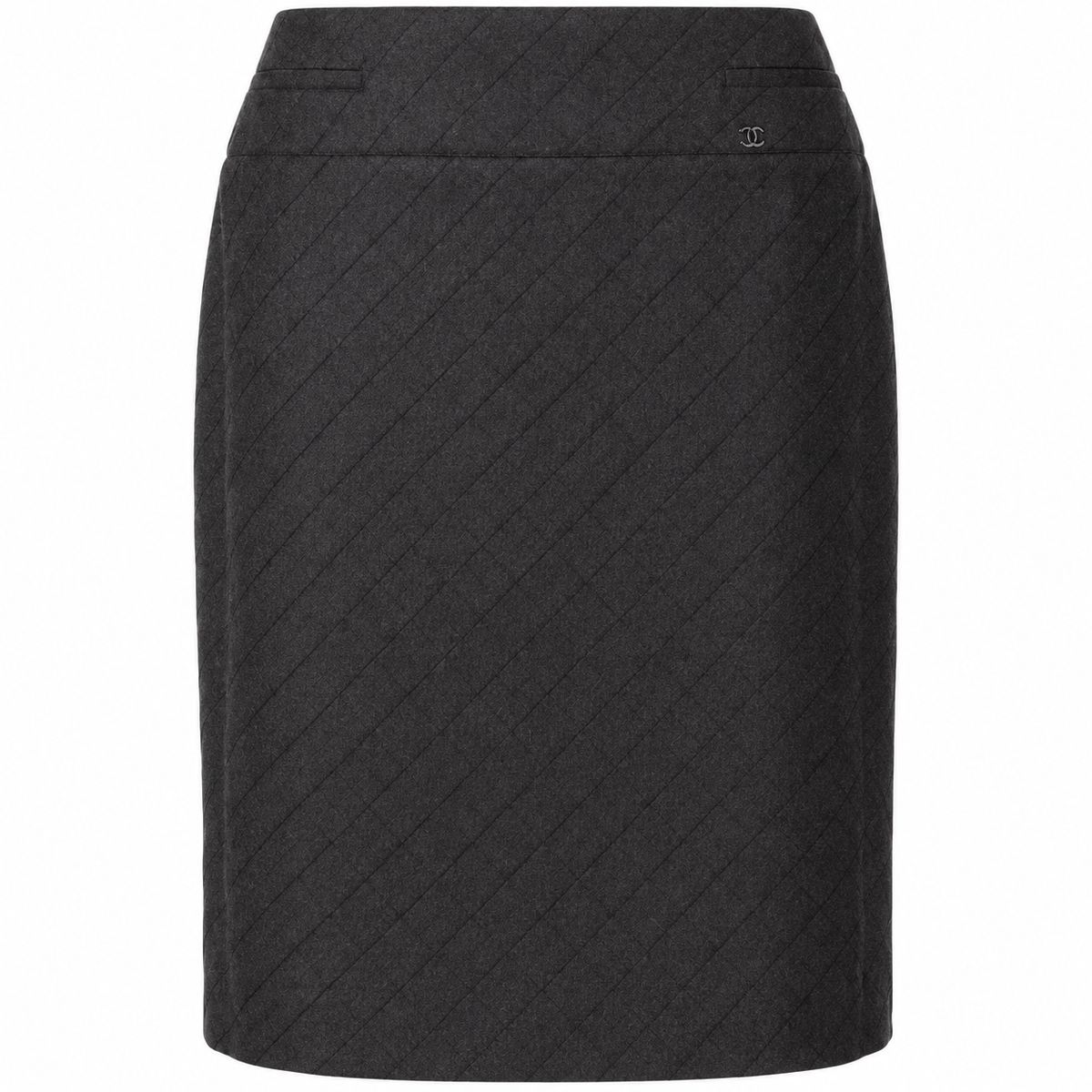 Chanel 2004 diamond-pattern pencil skirt with tailored fit and elegant design, showcasing fine craftsmanship and classic style.