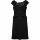 Prada 2004 black wool midi dress with sweetheart neckline, cap sleeves, contrast piping, cut-out detailing, fitted waist, exposed back zip and structured silhouette.