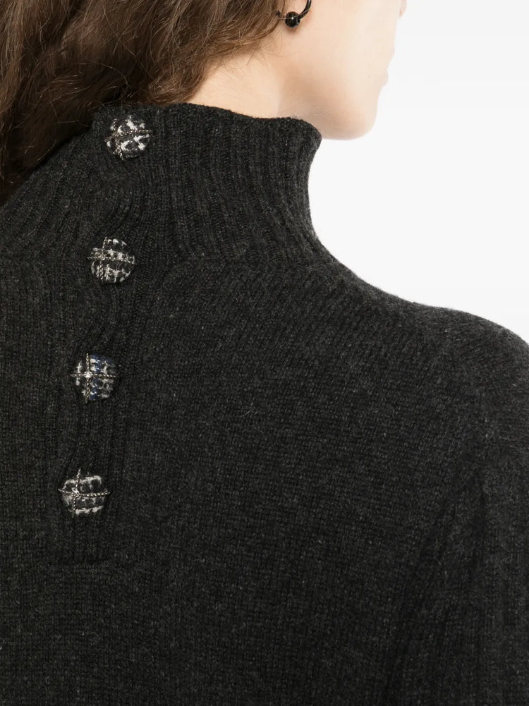Chanel 2007 charcoal knitted cashmere dress, elegant long-sleeve design with a fitted silhouette and soft textured fabric.