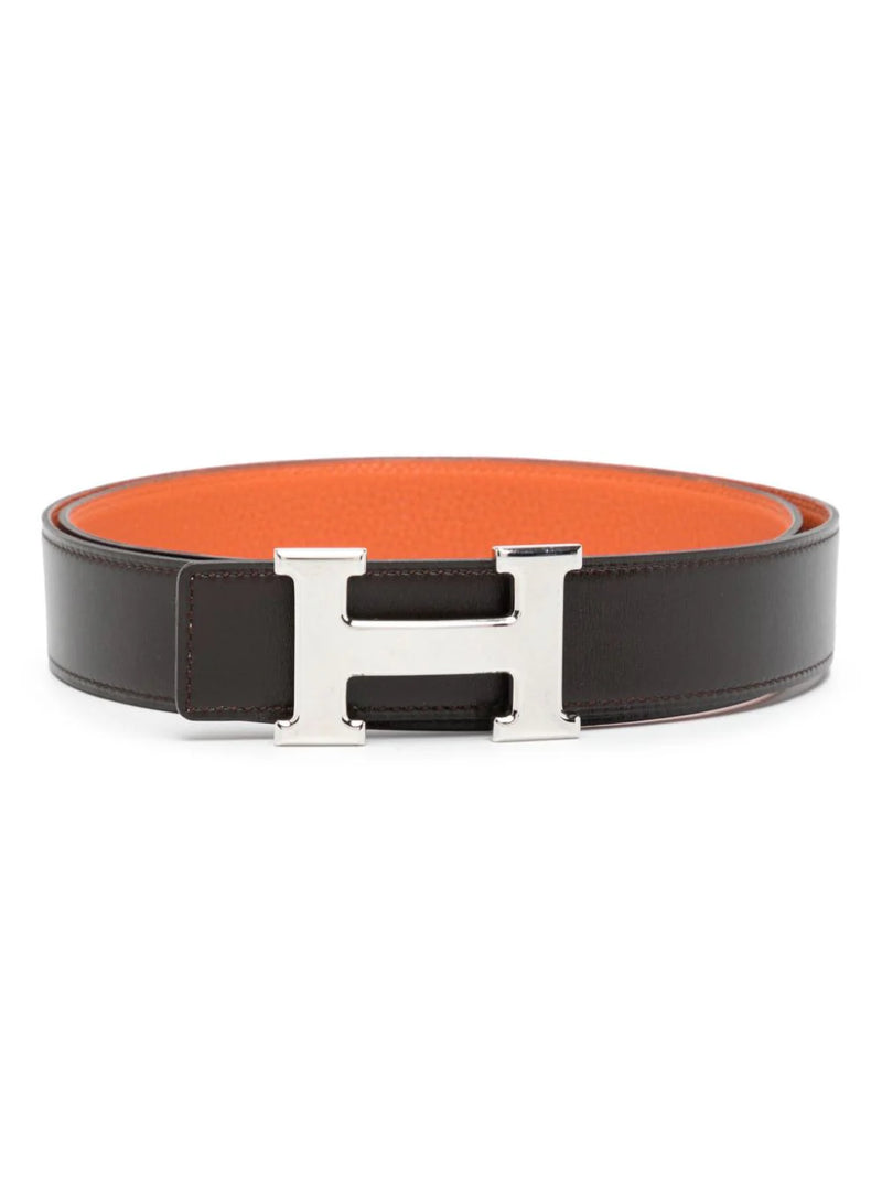 Reversible Dark Brown/Orange Leather Belt
