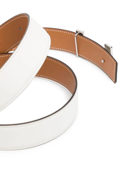 Reversible White/Beige Leather Belt