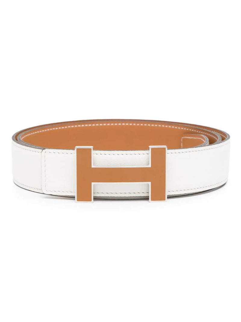 Reversible White/Beige Leather Belt