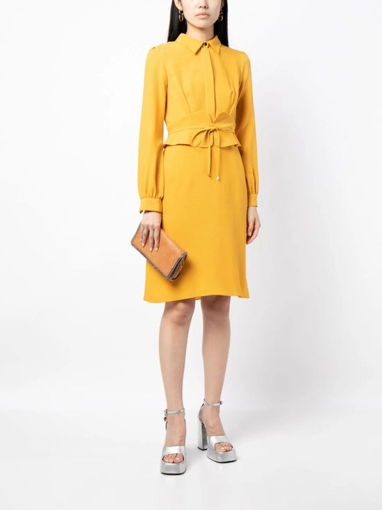 Yellow Silk Belted Dress