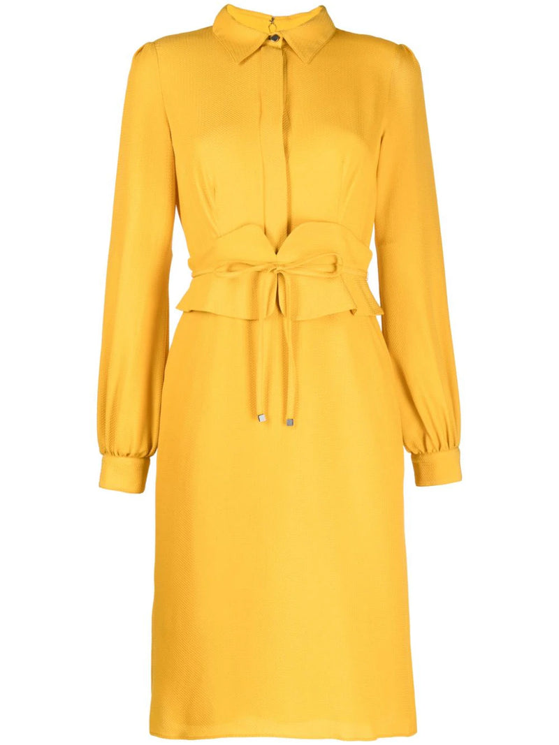 Yellow Silk Belted Dress