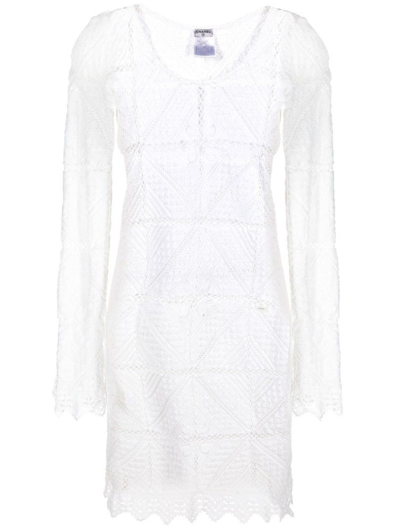 Crochet Knit Long-Sleeved Dress