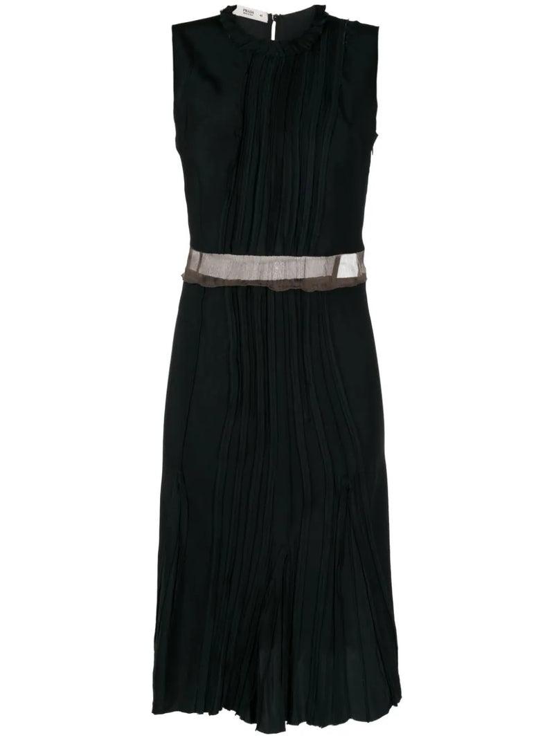 Pleated Sleeveless Silk Dress