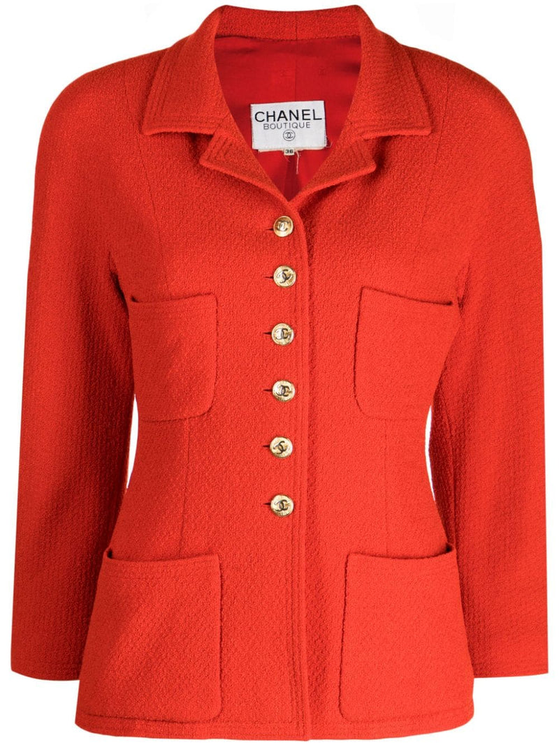 Red Boucle Single-Breasted Jacket