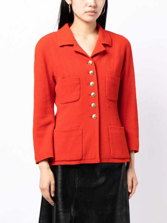 Red Boucle Single-Breasted Jacket