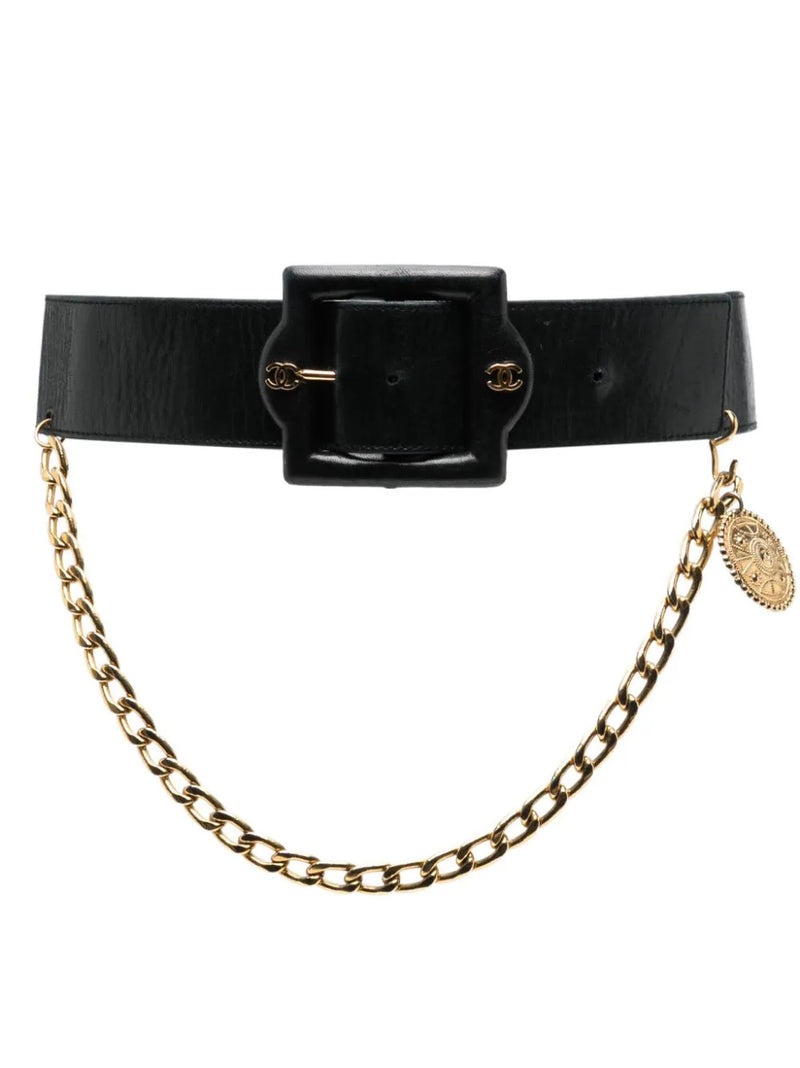 Vintage Leather & Chain Medallion Belt