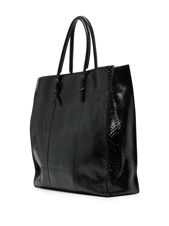 Snake-effect Black Tote Bag